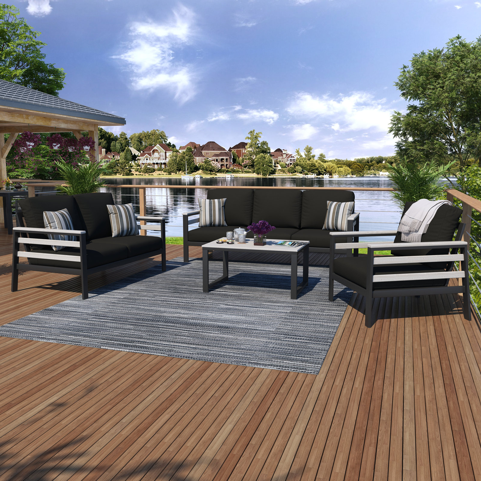 Townsend - Person Patio Conversation Set with Cushions, Canvas Black Sunbrella® Canvas