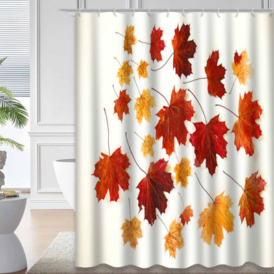 Colorful Maple Leaves White Autumn Fall Shower Curtain with 12 Hooks