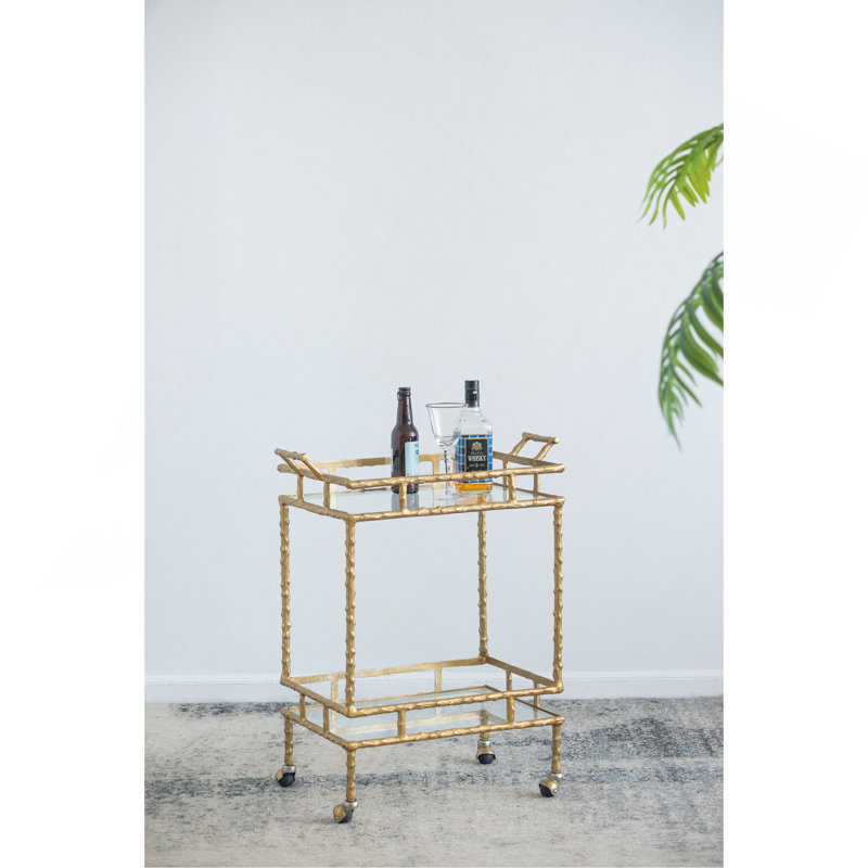 Chariot-bar 23,5 x 13,5 x 30 po, laiton antique