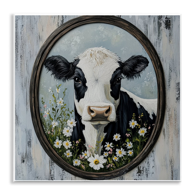 Plaque murale classique «Classic Cow & Daisy» par Petal Prints Design