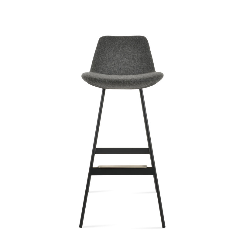 Tabouret Pera Balat, Noir, Laine gris foncé, Tabouret de comptoir (siège d'une hauteur de 24 p