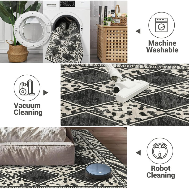 2x8 Leopard Print Runner Rug, Soft Low Pile, Non-Slip Washable Hallway Runner for Kitchen, Bedroom, Laundry, Runner 2' x 8'