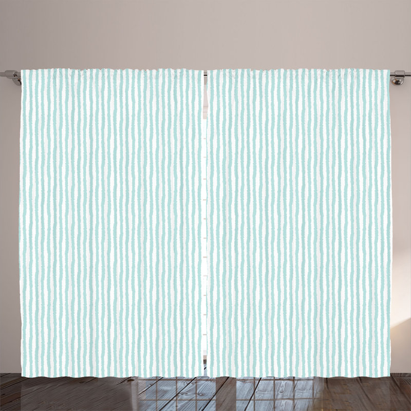 Rustic curtain, sketchy grunge stripes, seafoam white