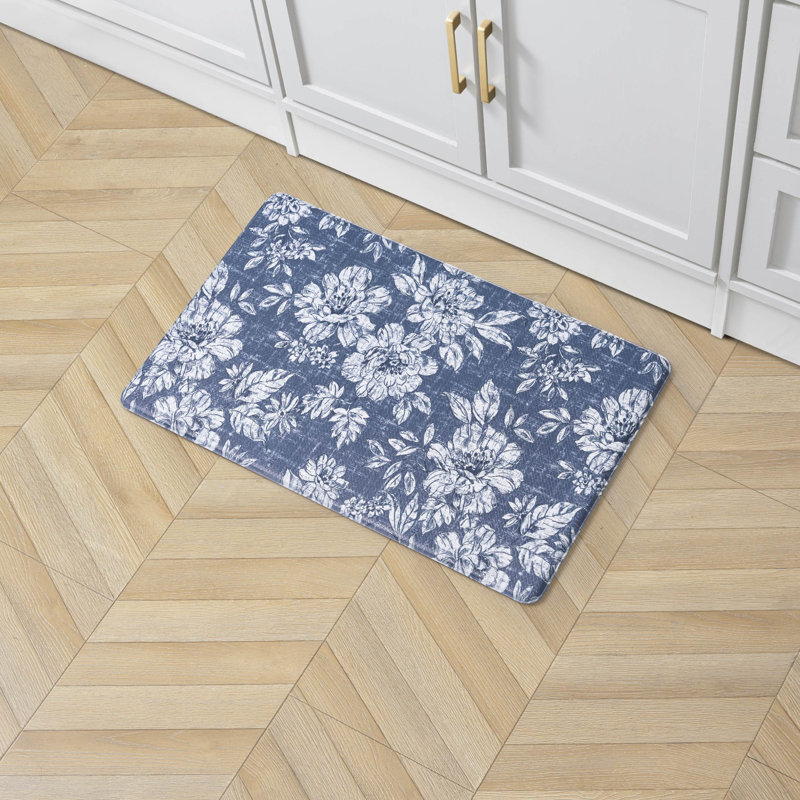Laura Ashley Iris Comfort Standing Anti-Fatigue Mats, Rectangle 1'5" x 2'8", Navy Blue