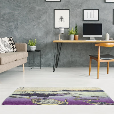 Tapis mauve / gris de l'île de Tsukuda dans la province de Musashi