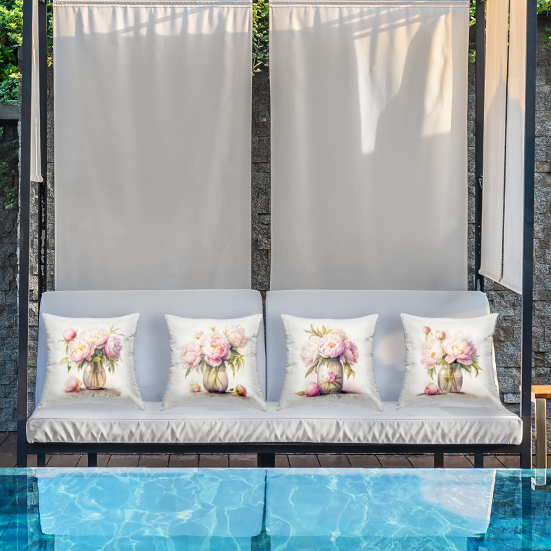 Coussin décoratif à motif de pivoines allurantes Blush par LSR Design Studio (ensemble de 4)