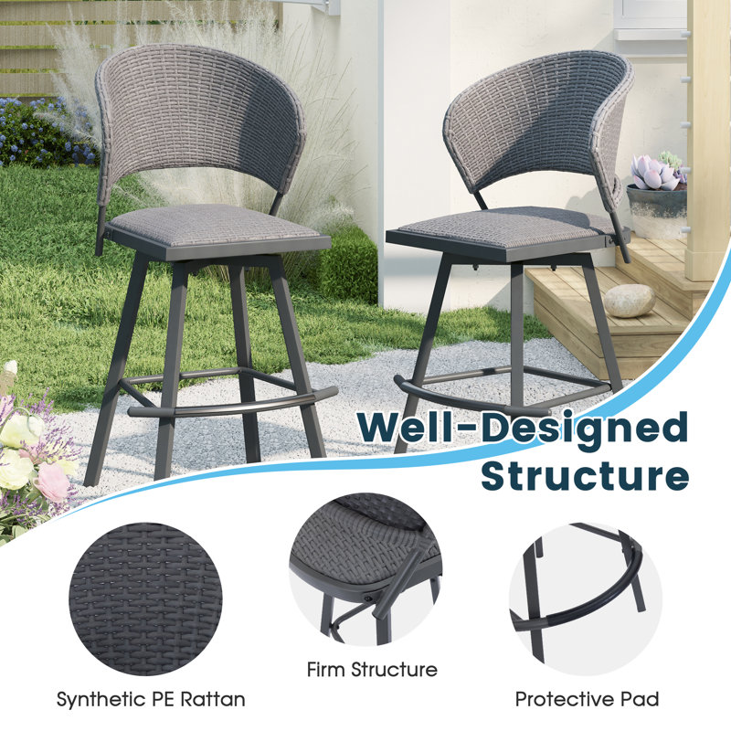 Rosebach 5 Pieces Wicker Bar Set with Stools, Grey/Grey
