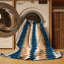  Washable Maritime Blue Ivory Striped Area Rug-763455142
