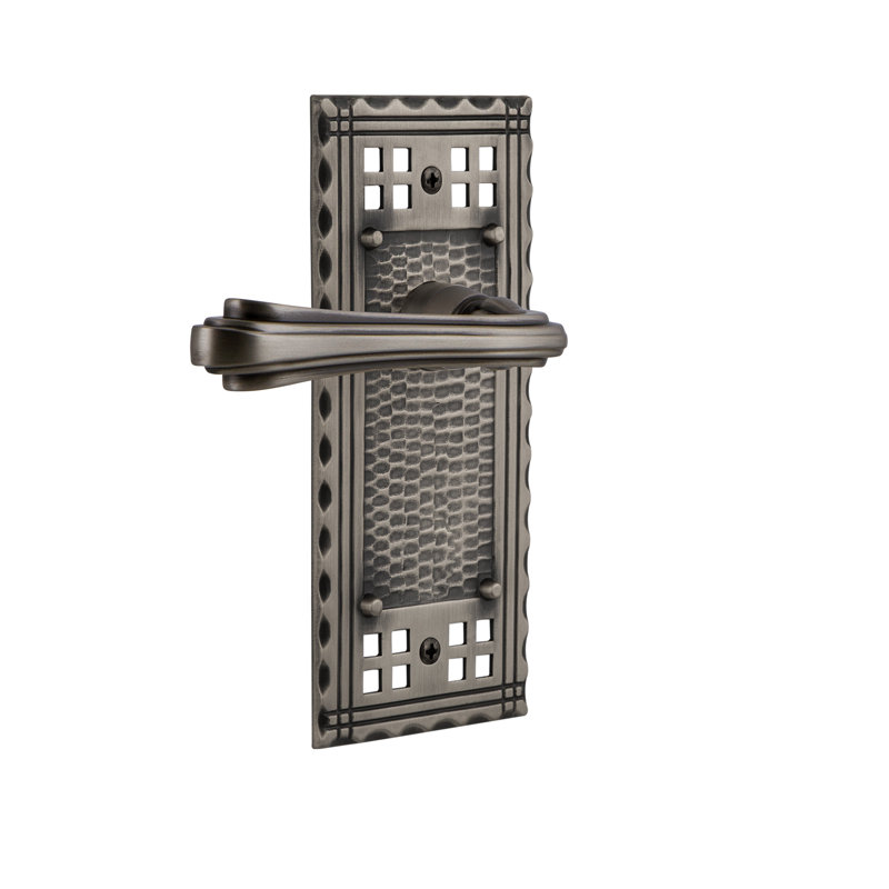 Craftsman Plate Privacy (Bed & Bath) with Fleur Lever, Antique Pewter, 2.75"