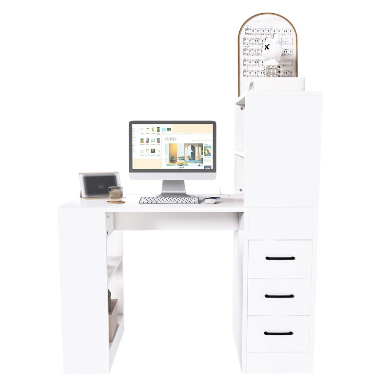 Bureau blanc avec 41 douilles et 3 tiroirs coulissants pour plus de confort