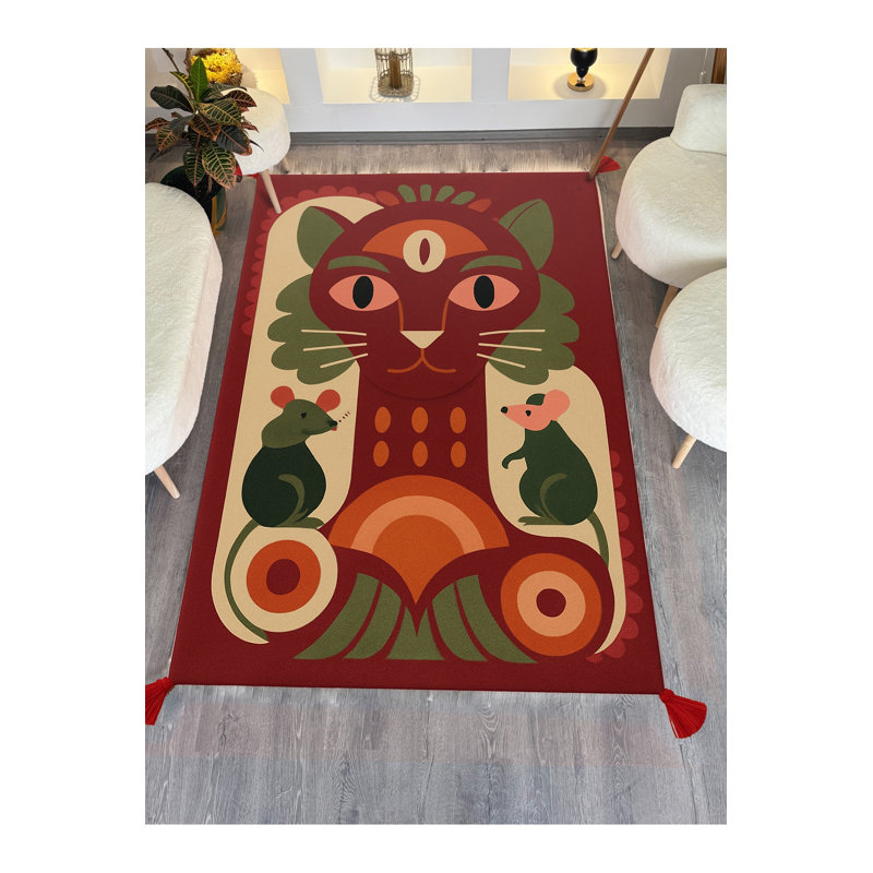 Tapis tissé à motif abstrait rouge Mosso, 2 pi 4 po x 3 pi 11 po