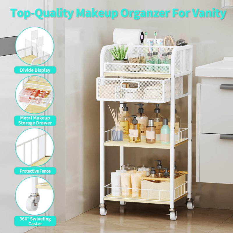 Rangement à 4 niveaux pour maquillage avec tiroir et chariot de maquillage