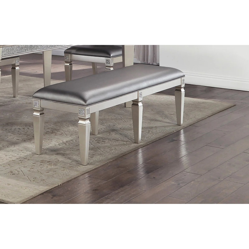 Banc gris argenté avec style moderne - 60 po de long, siège rembourré avec embellissements scintillants décoratifs pour l'intérieur de la maison
