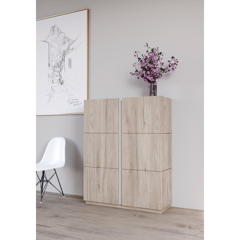 24 Pair Shoe Storage Cabinet, Light Oak/White
