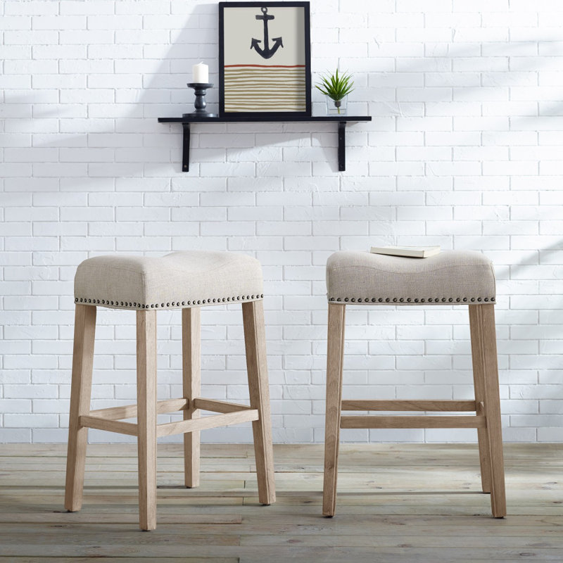 Ensemble de tabourets de comptoir rembourrés, Beige, Beige