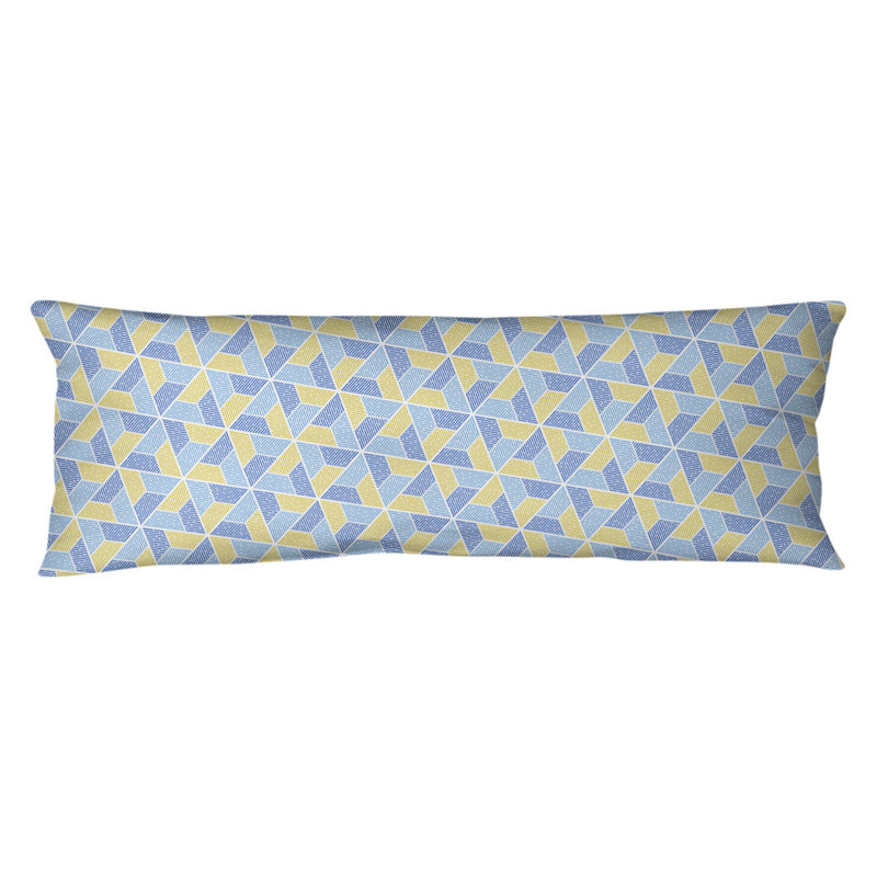 Coussin lombaire géométrique, Bleu / Jaune, Bourre en polyester, Molleton moelleux