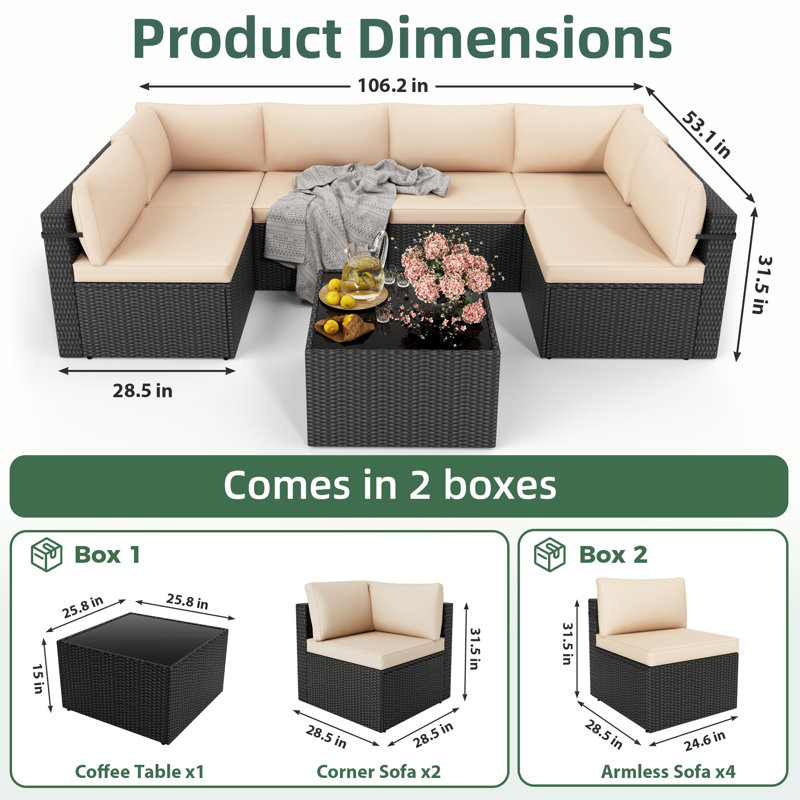 Arwynn 6 - Person Patio Conversation Set with Cushions, Beige, Black