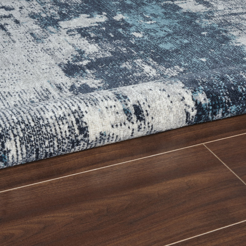 Machine Washable Liam Blue/Gray Rug, Runner 2'6" x 8'