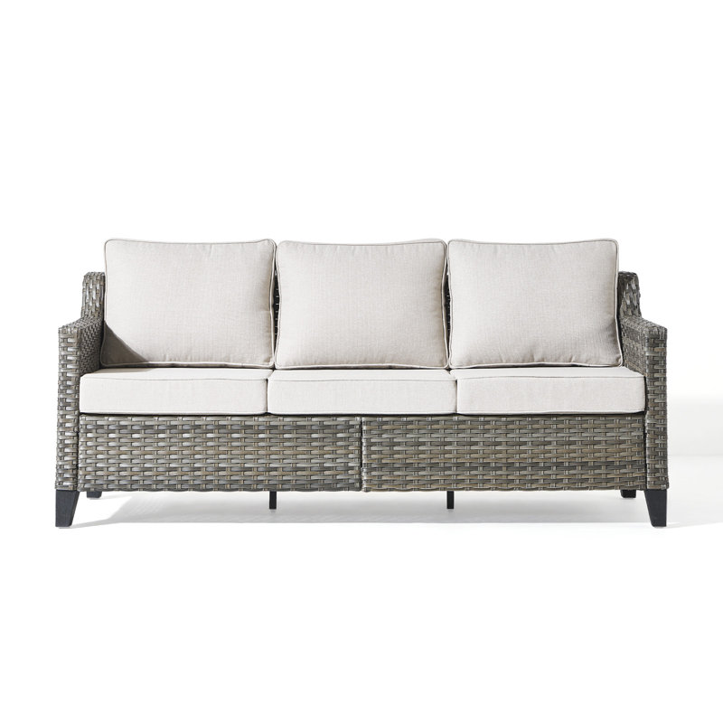 Gray Wicker Outdoor Couch, 3-Seat Patio Sofa With Deep Seating And  Cushions For Porch Deck Balcony, Beige