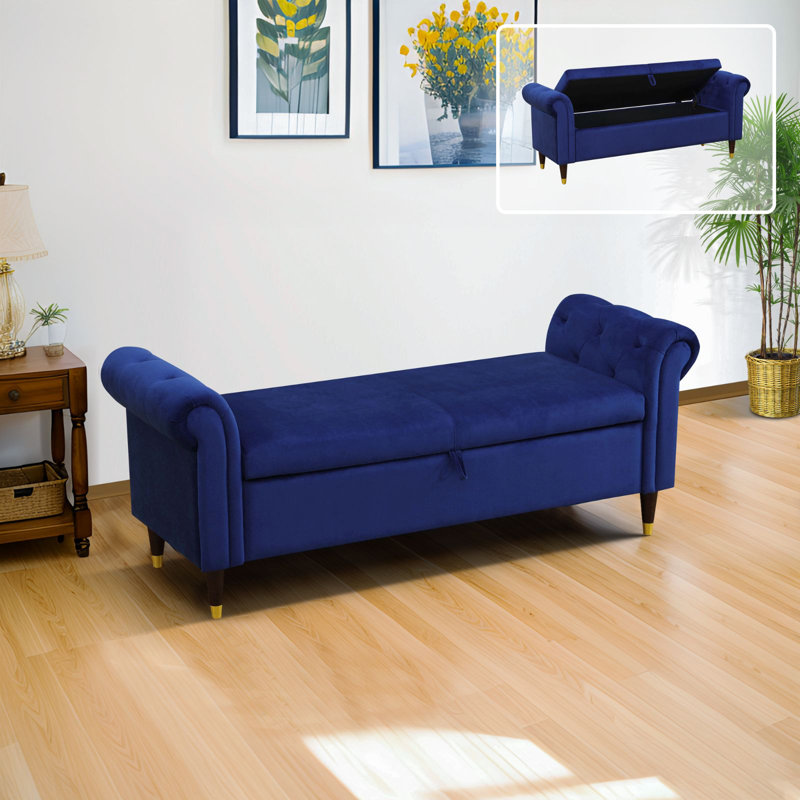 Banc de rangement bleu en tissu moelleux
