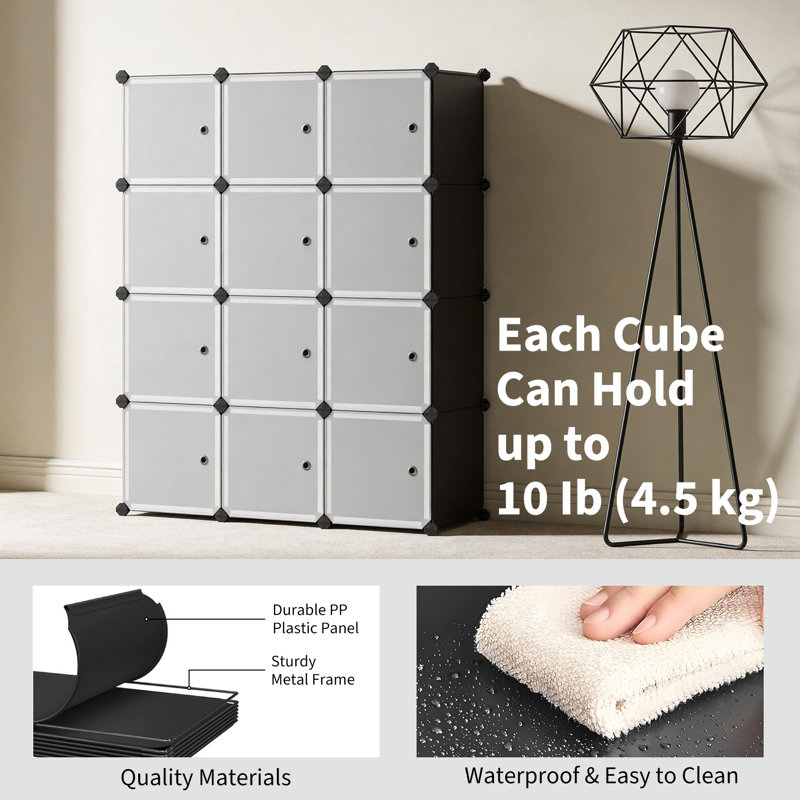 Armoire de rangement en plastique et en métal avec 12 cubes - Armoire de rangement en plastique durable, 12 compartiments, conception peu encombrante, utilisation polyvalente, assemblage facile