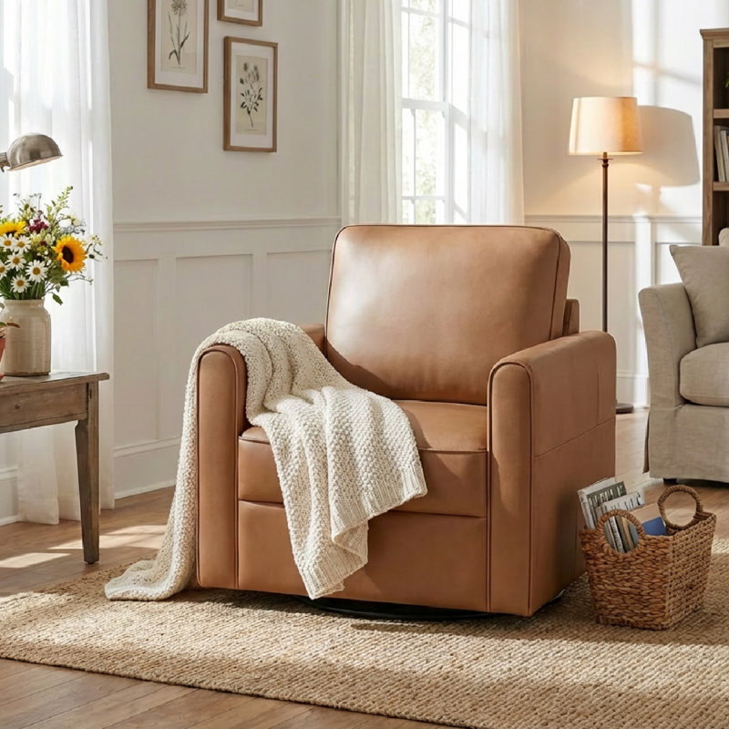 Weston Genuine Leather Swivel Accent Chair(Set Of 2), Butternut