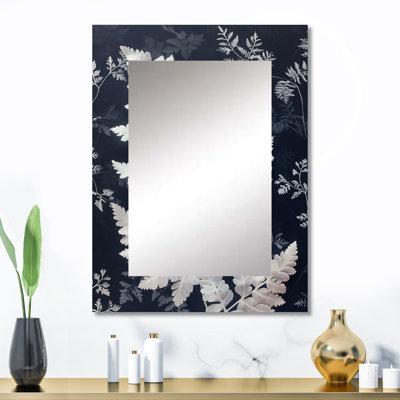 Monochromes blancs noirs fougères botaniques Bliss - miroir fougères, miroir mural blanc unique, impression d'art en métal