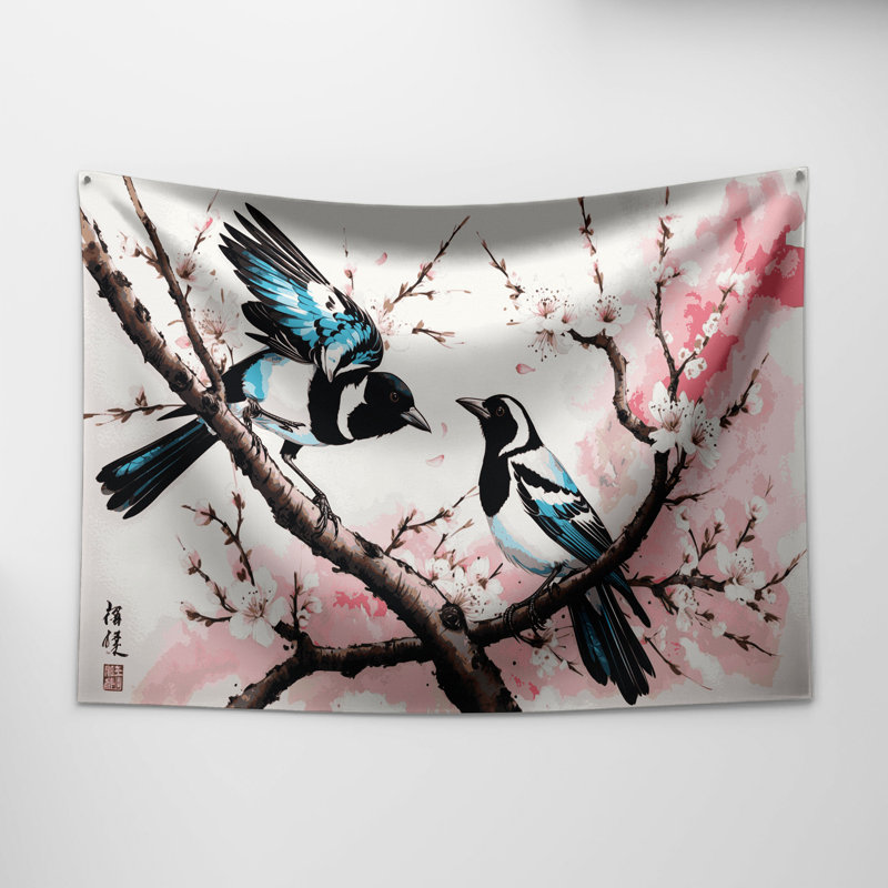 Tapisserie murale oiseaux et pie, 51 po x 60 po