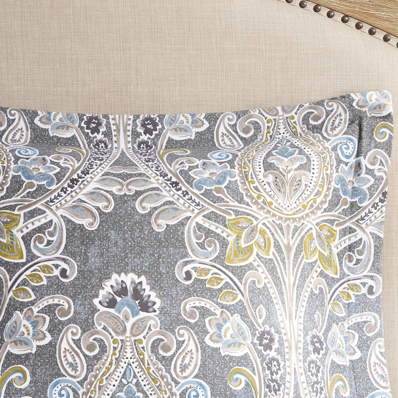 Housse de couette grise en coton avec coussins décoratifs et taies décoratives 5 pièces