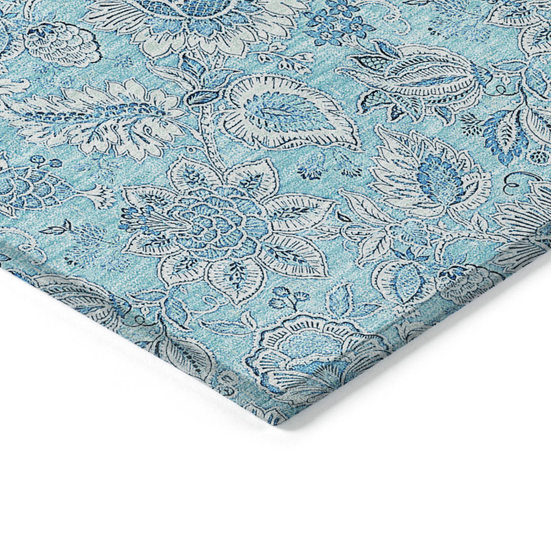Tapis intérieur / extérieur 8 pi x 10 pi bleu floral lavable