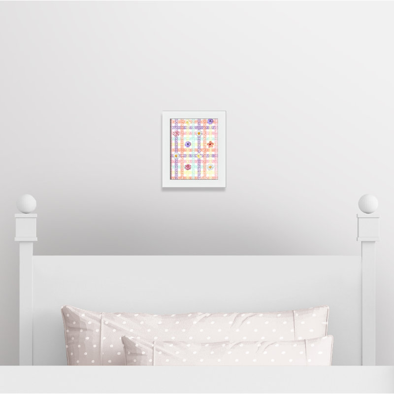 Impression sur papier à carreaux unique avec fleurs, H 12 po x l 10 po x P 0,625 po, Encadré plat blanc