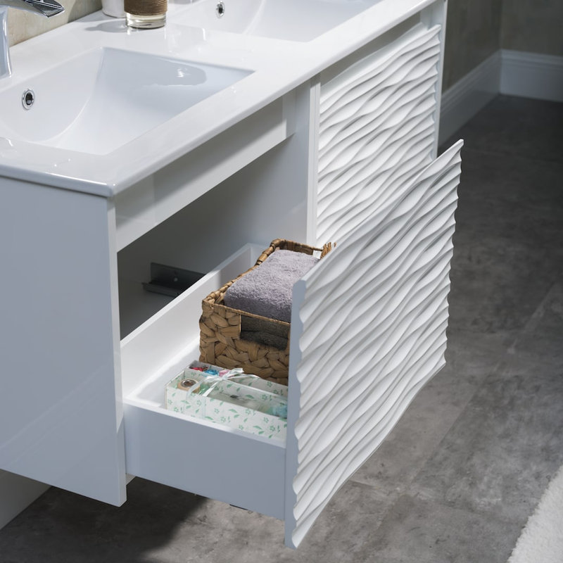 48" Wall Mounted & Floating Double Vanities with Ceramic Sink, White