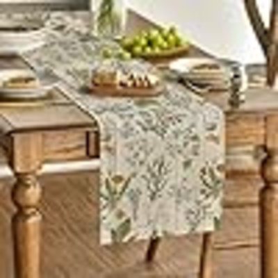 Wood Wild Flowers Floral Spring Table Runner,Seasonal Summer Kitchen Dining Table Decoration For Home Party Decor 13X72 Inch