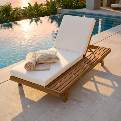 Raul Patio Adjustable Acacia Wood Chaise Lounge With Triple-Fold Cushion