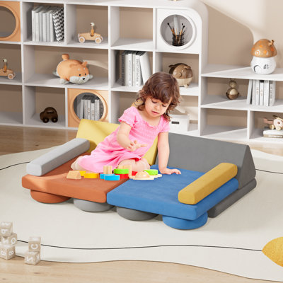 Bentura Kids Couch Sofa, 12 Pcs Velvet Modular Toddler Couch, Freely Removable Kids Chair Sofa for Playing, Creativity, Sleeping, Versatile Fold Out Baby Play Couch Set for Playroom, Bedroom Furniture