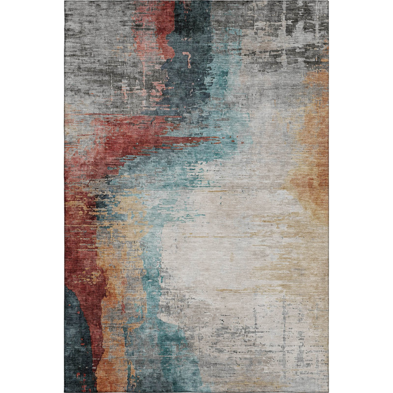 Premium Machine Washable Mayfield Abstract Rug, Teal, 2'6" x 3'10"