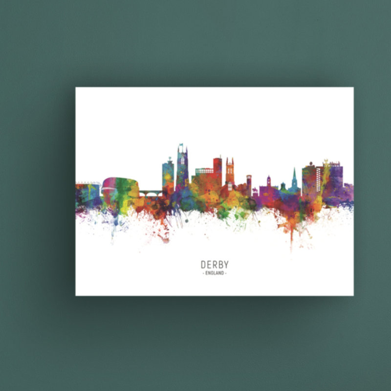 «Derby England Skyline Named», art de Michael Tompsett, H 18 po x l 24 po x P 2 po