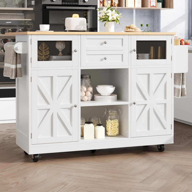 140 cm W Kitchen Island with Top, White
