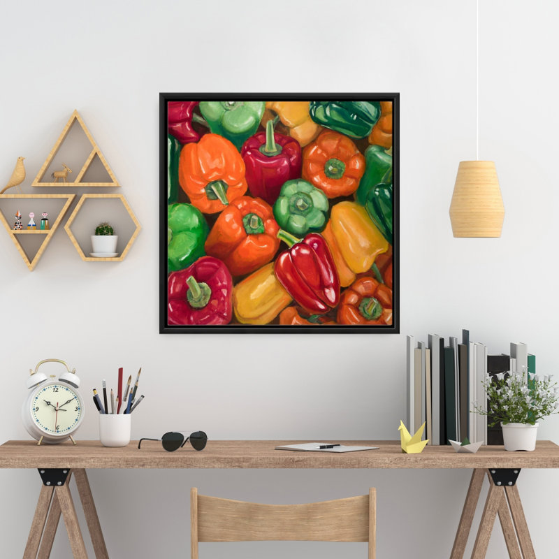Toile colorée poivrons | Cadre rouge | Décoration intérieure, H 25,25 po x l 25,25 po