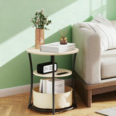 Tables de bout compactes avec station de charge, bois naturel, style industriel pour la maison