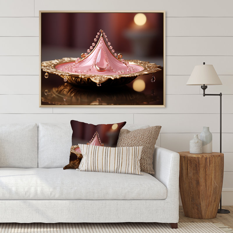 Impression sur toile liquide Art liquide doré rose Glam Effervescence I, Cadre flottant naturel, H 12 po x l 20 po x P 1 po