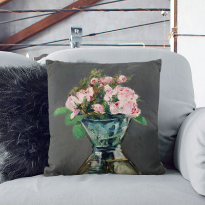 Moss Roses In A Vase Square Throw Cushion