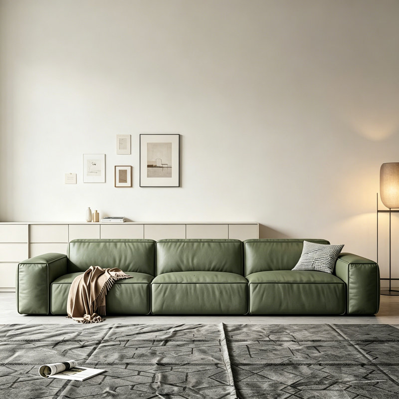 Simple Green Artificial Leather Pine Frame Sofa