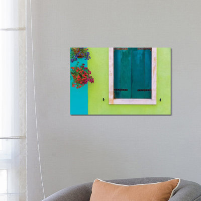 Italy, Burano. Colourful House Wall and Window. 1 Piece Wrapped Canvas Wall Art