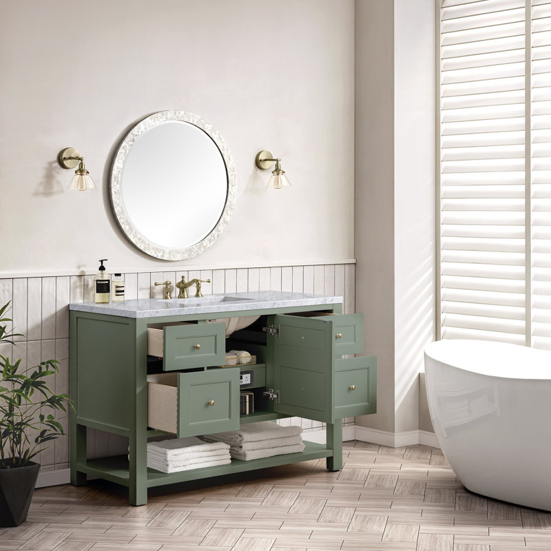 Breckenridge 48'' W Single Vanity, Carrara White, Smokey Celadon, 8" Widespread