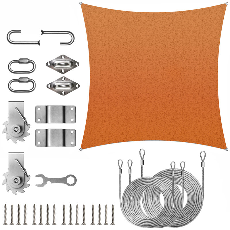 Toile d'ombrage carrée imperméable avec treuil Colourtree, 14 pi x 14 pi, Orange