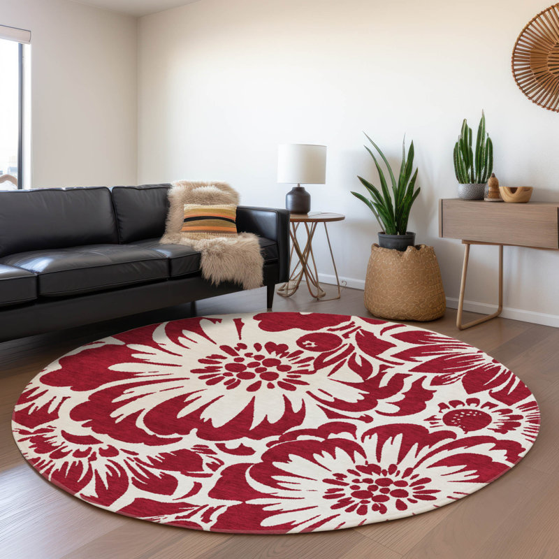 Tapis bourgogne de qualité supérieure Cerrito AMF551, Rond 8 pi