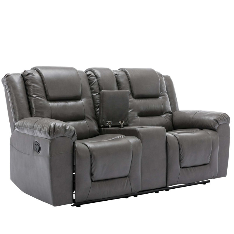 2 Seater Home Theater Recliner Manual Recliner Chair With A Storage Box And Two Cup Holders For Living Room,Bedroom, Gray