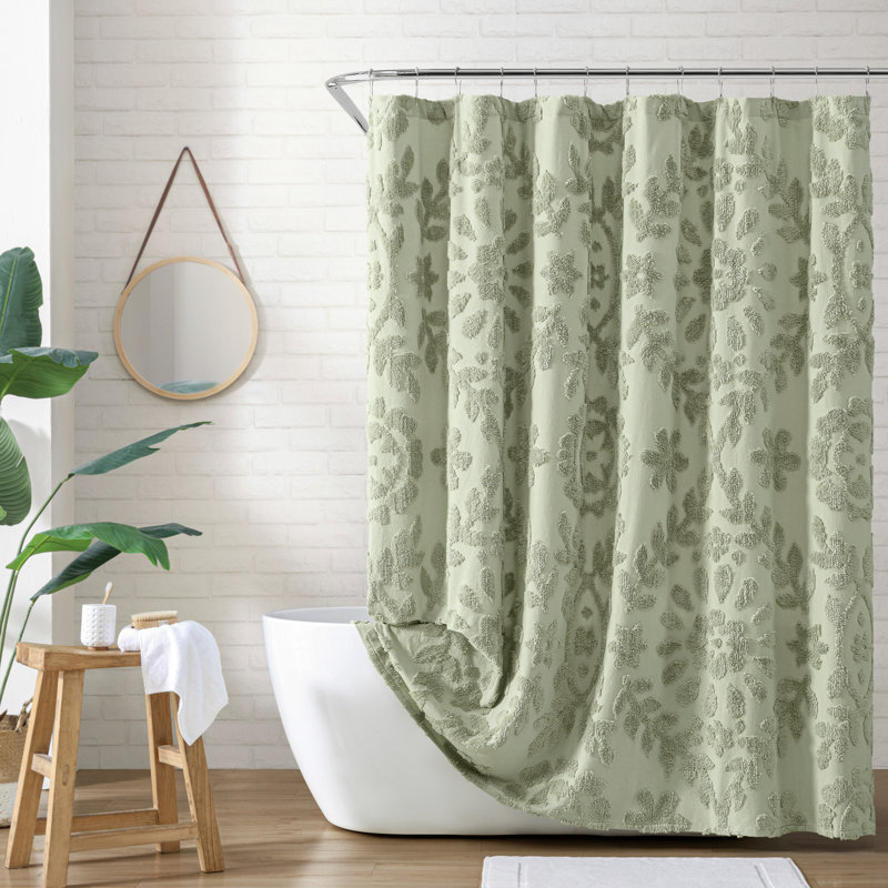 Sage Green Cotton Chenille Medallion Shower Curtain 72 x 72
