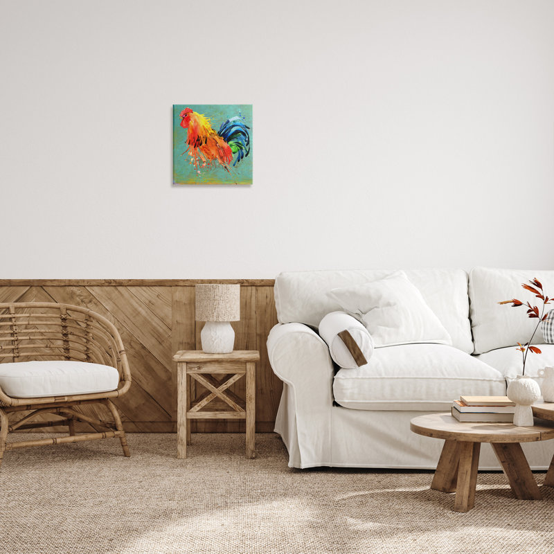 Vibrant Abstract Rooster Canvas Wall Art, 17" x 17"